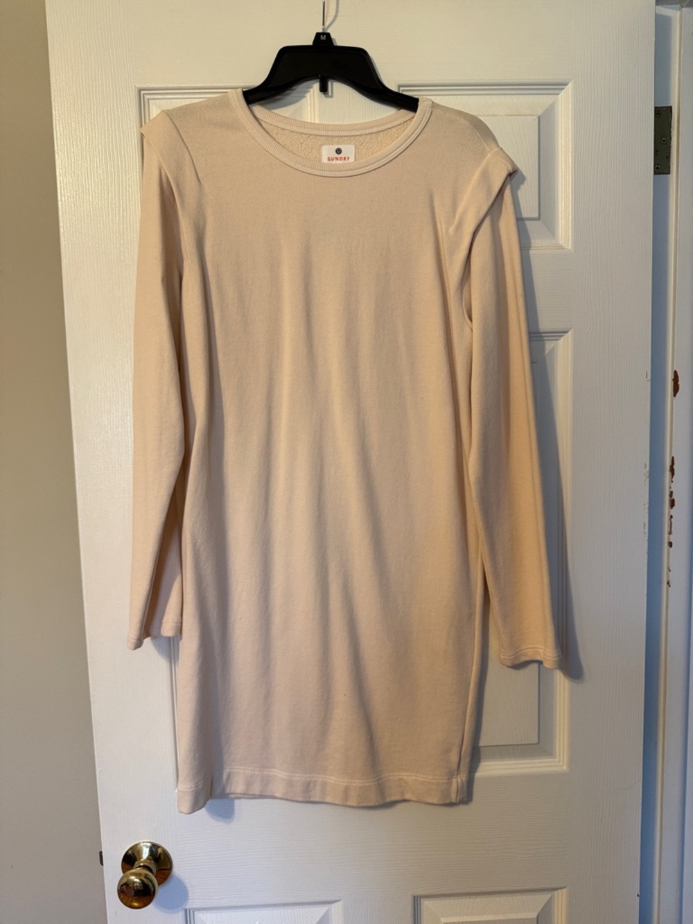 Sundry Long Sleeve Cream Knit Dress